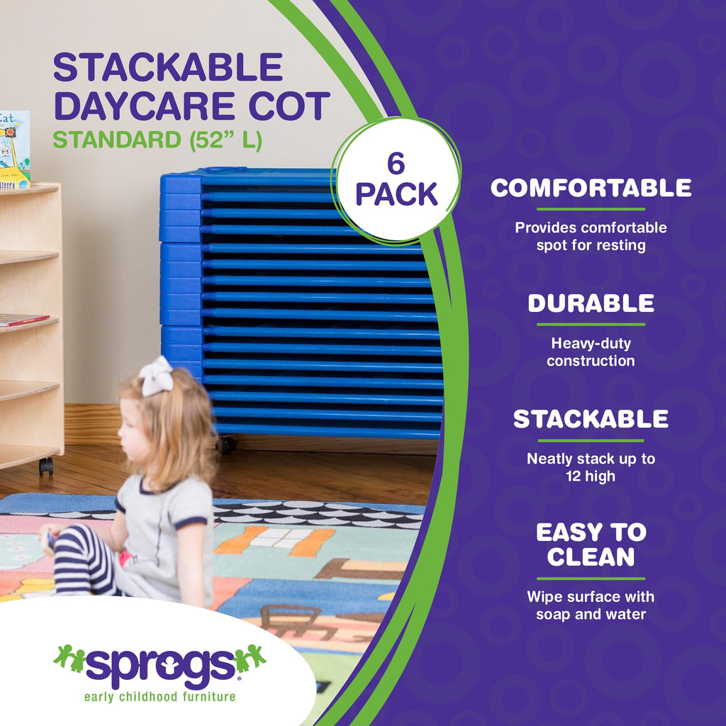 Sprogs Heavy Duty Childrens Standard 52''L Stackable Daycare Cots For Preschool Kids Sleeping, Resting, And Naptime, Spg-021-5,
