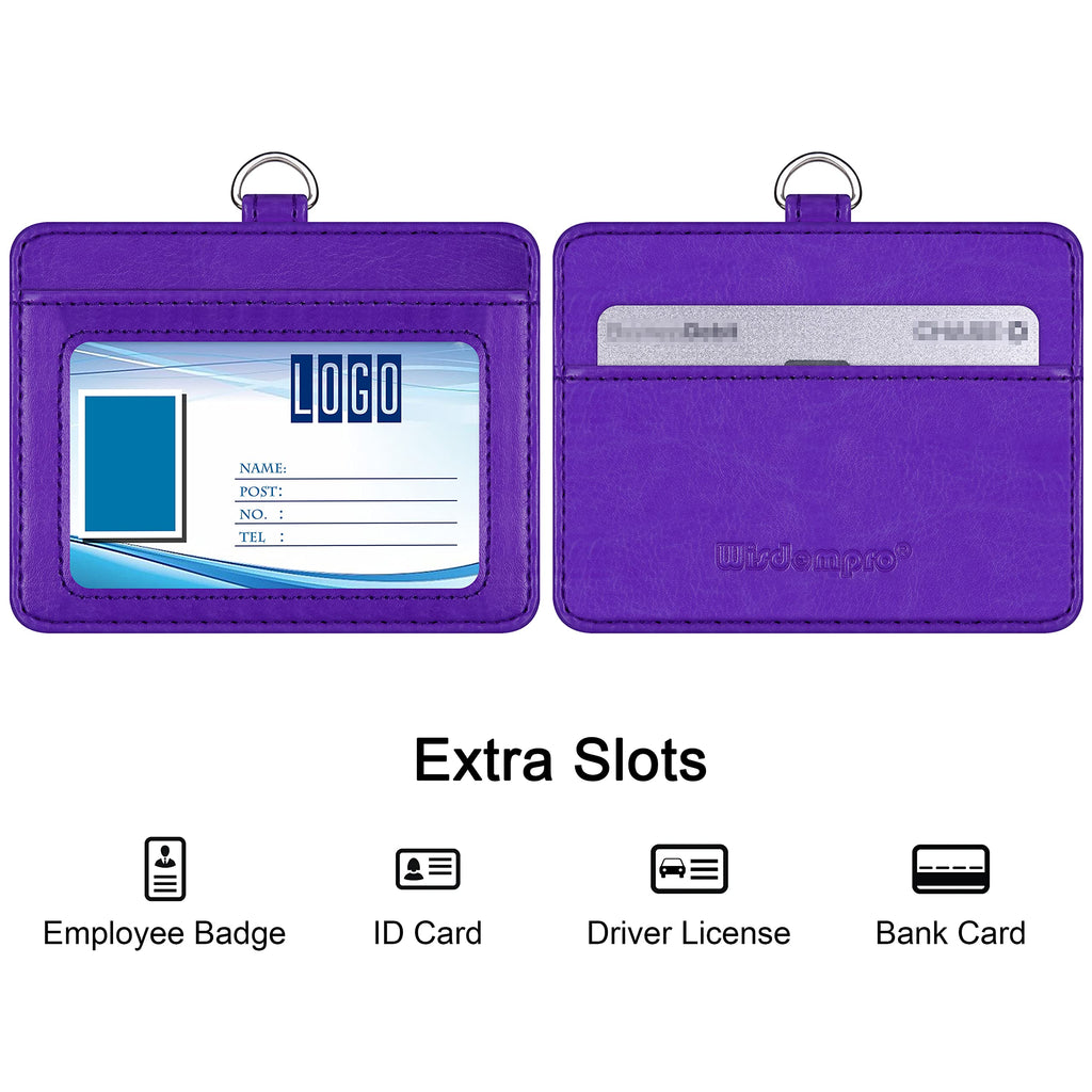 Wisdompro 2-Sided Pu Leather Id Badge Holder With 1 Id Window And 1 Card Slot And 1 Piece 23 Inch Adjustable Polyester Detachabl