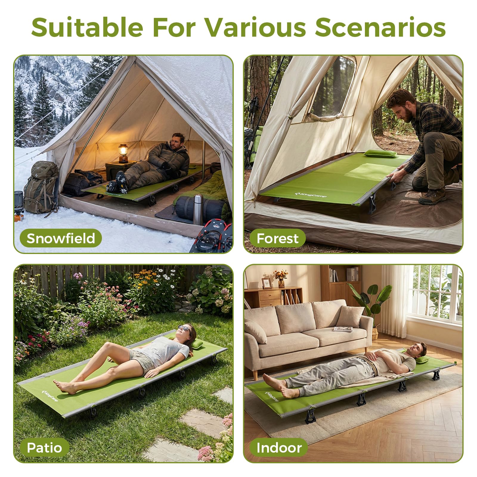 Kingcamp Ultralight Compact Folding Camping Cot Bed, 4.9 Pounds (Green)