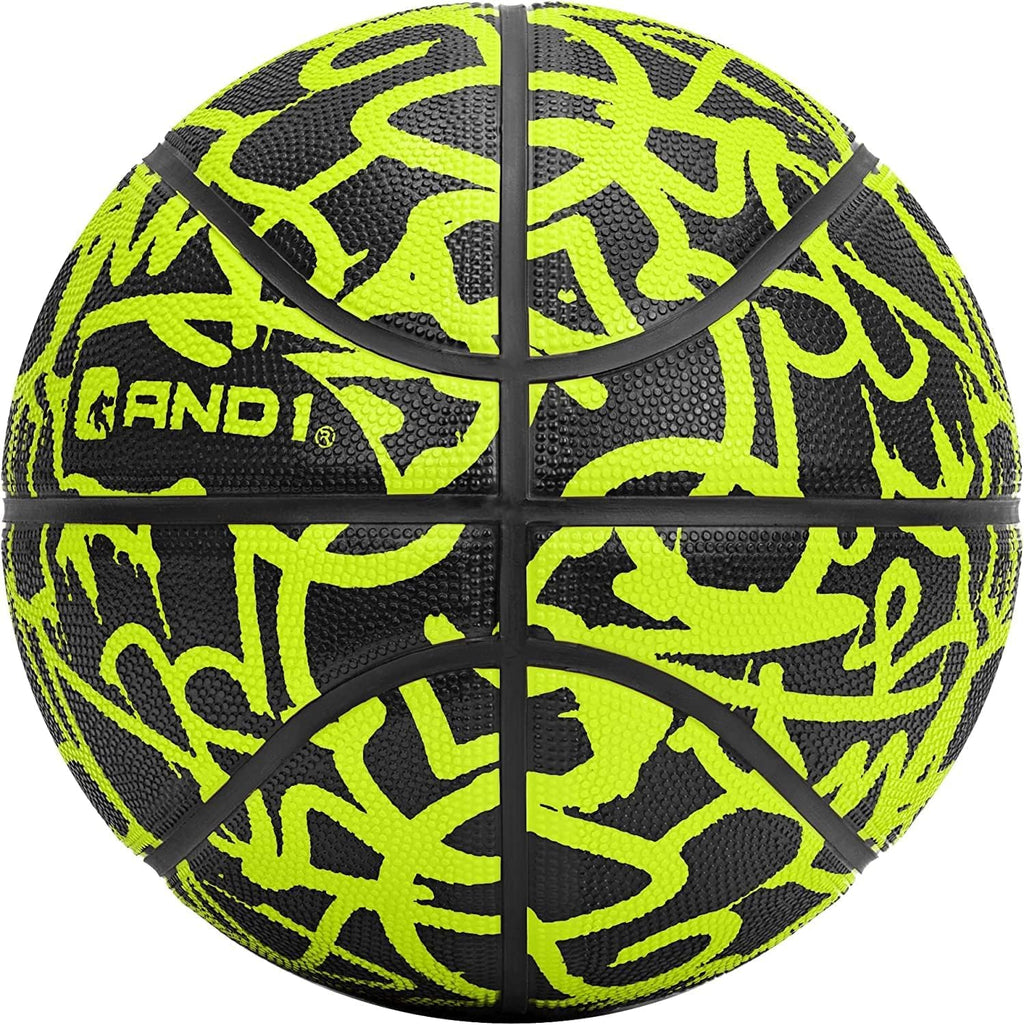 AND1 Fantom Graffiti Rubber Basketball Game Ready, 27.5 Inches, Youth Size 5, Made for Indoor and Outdoor, Sold Deflated (Pump N