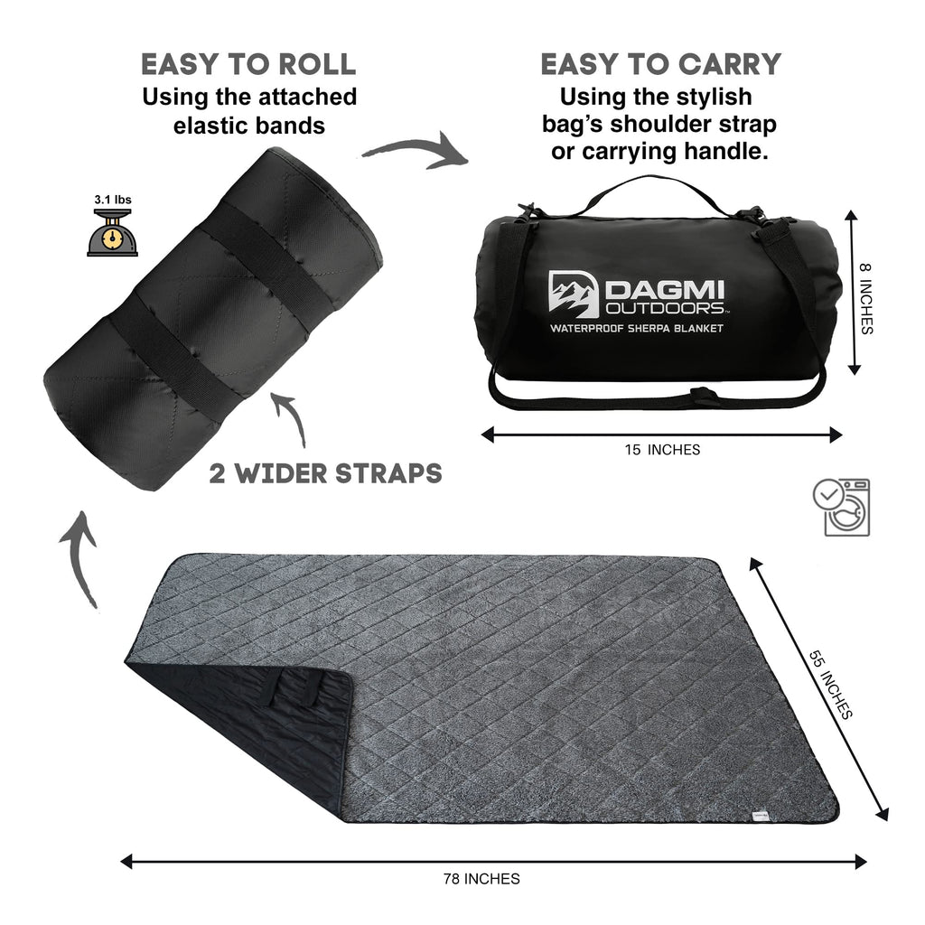 Sherpa Waterproof Outdoor Blanket. Large Sherpa Camping & Stadium Blanket For Cold Weather. Perfect For Picnic, Sports, Concerts