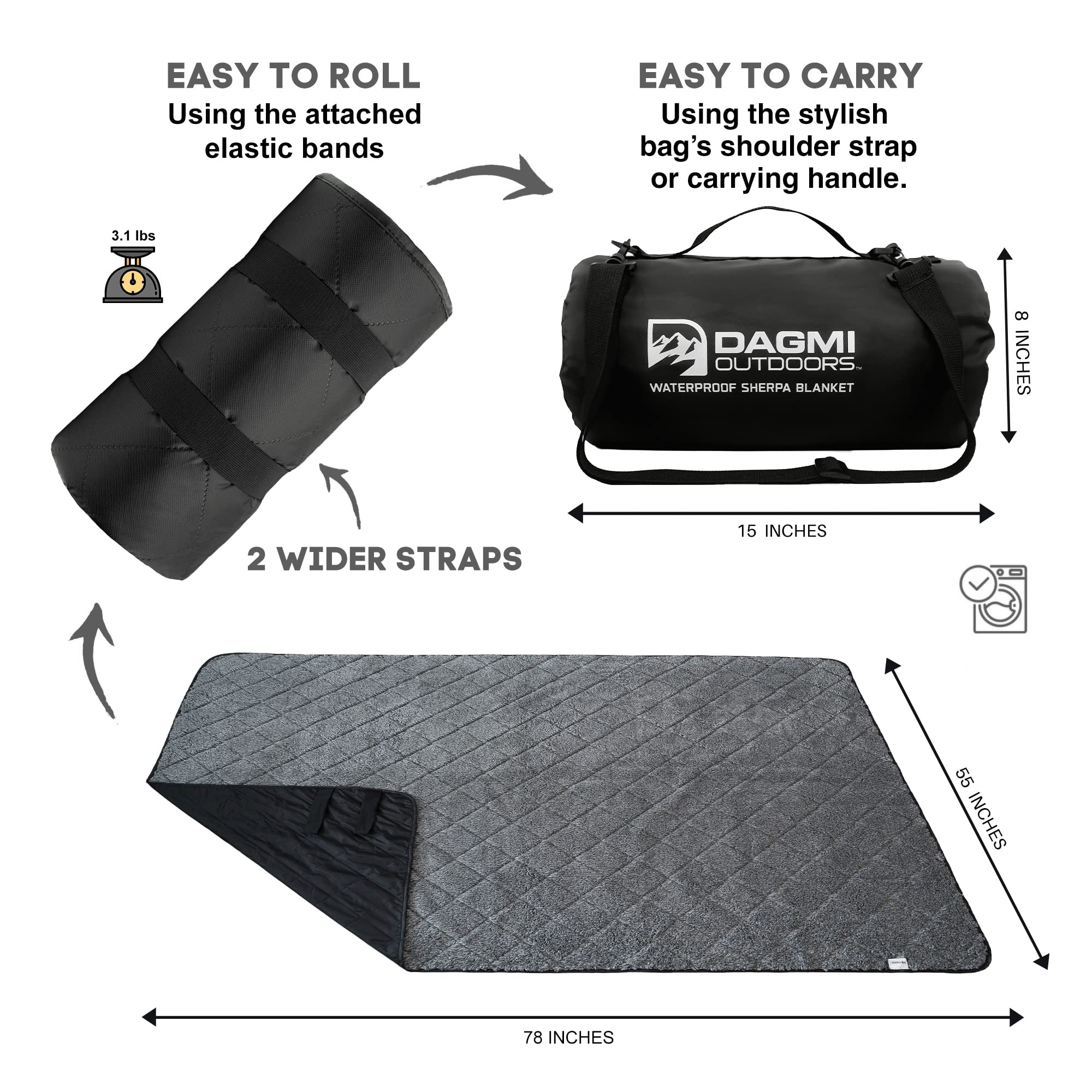 Sherpa Waterproof Outdoor Blanket. Large Sherpa Camping & Stadium Blanket For Cold Weather. Perfect For Picnic, Sports, Concerts