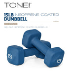 Tone Fitness 15 lb Neoprene Dumbbell Pair for Home Workouts - Non-Slip Design - Blue