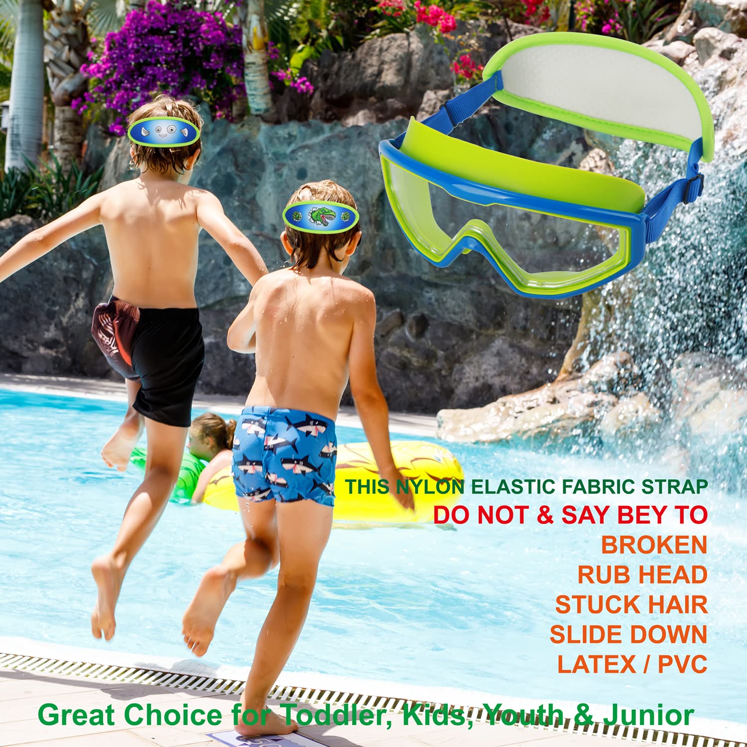 Hydrocomfy Kids Swim Goggles 4-7, Swimming Goggles Kids, Green Dino Swimming Goggles For Kids/Toddlers/Youth