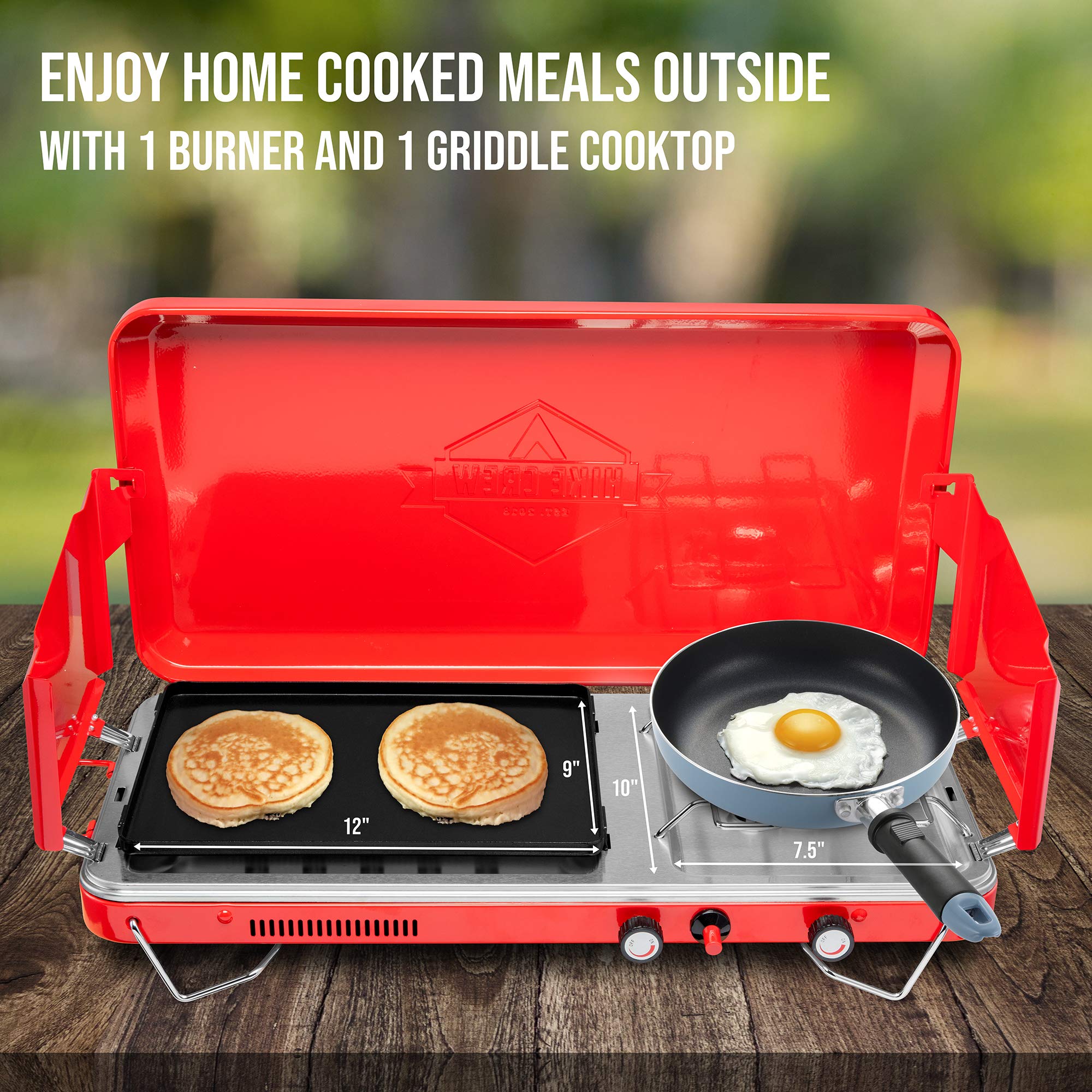 Hike Crew 2-In-1 Gas Camping Stove  Portable Propane Grill/Stove Burner W/Integrated Igniter & Stainless Steel Drip Tray  Built-