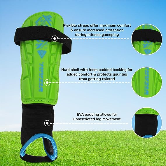Vizari Malaga Soccer Shin Guards for Youth & Adults -Lightweight Ankle Protection – Green