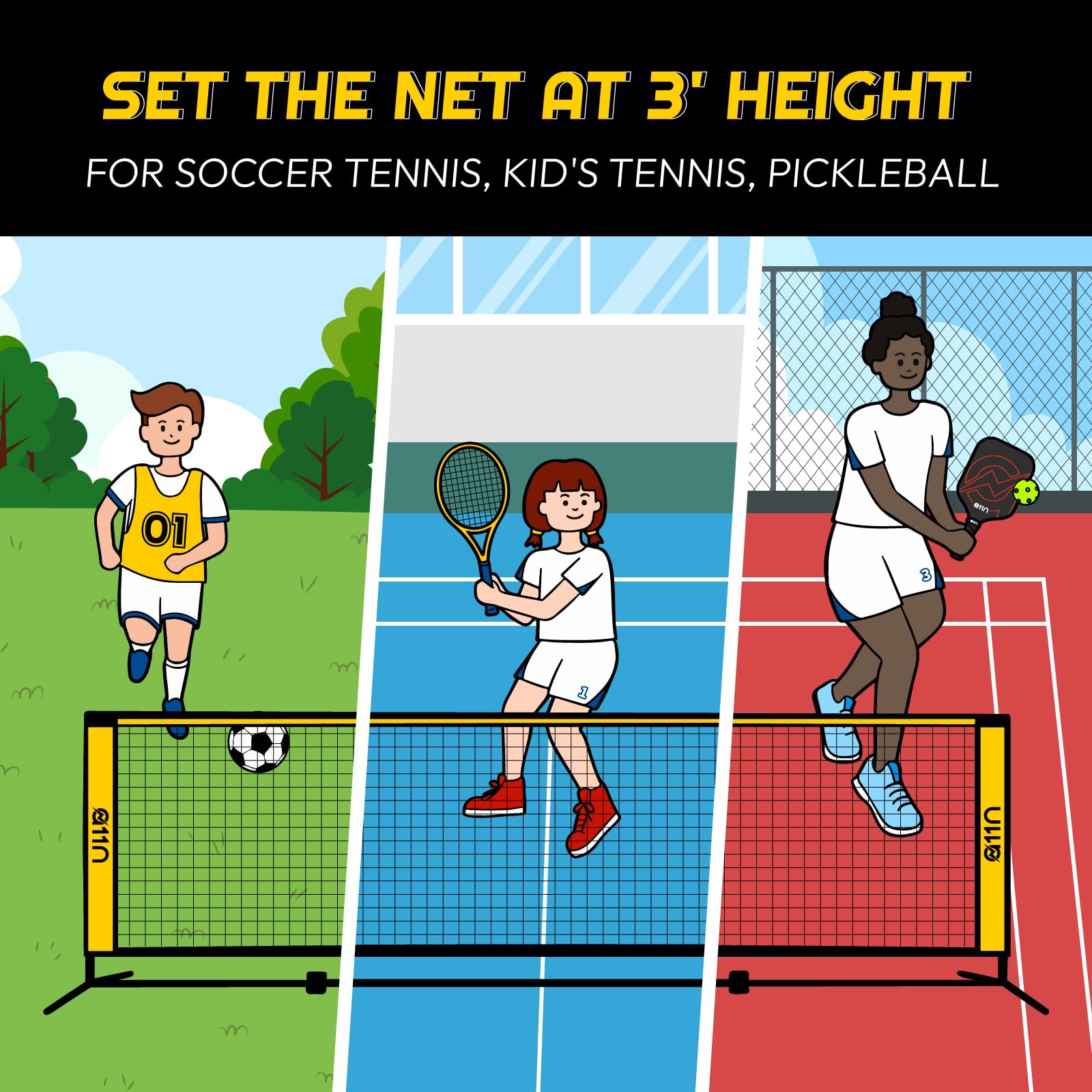 A11N 14Ft Badminton Pickleball Net - Height Adjustable For Junior Tennis, Soccer Tennis & Kids Volleyball - Portable For Indoor
