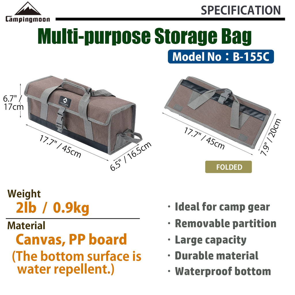 Campingmoon Bottom Waterproof Outdoor Camping Tent Stakes Hammer Multi-Container Storage Box Bag (Canvas, M Size(17.7-Inch Lengt