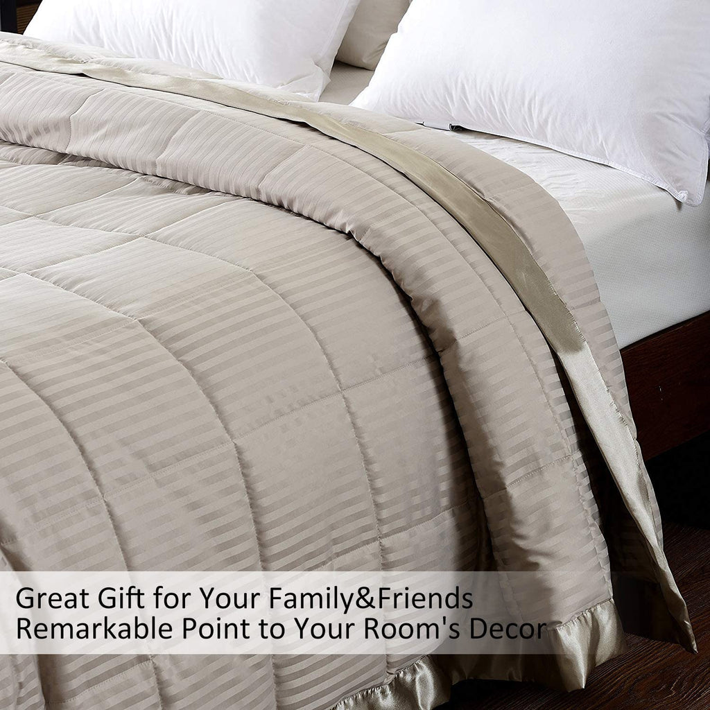 Downluxe King Size Blanket, Lightweight Down Alternative Blanket With Satin Trim (90 X 108 Inch, Sand)