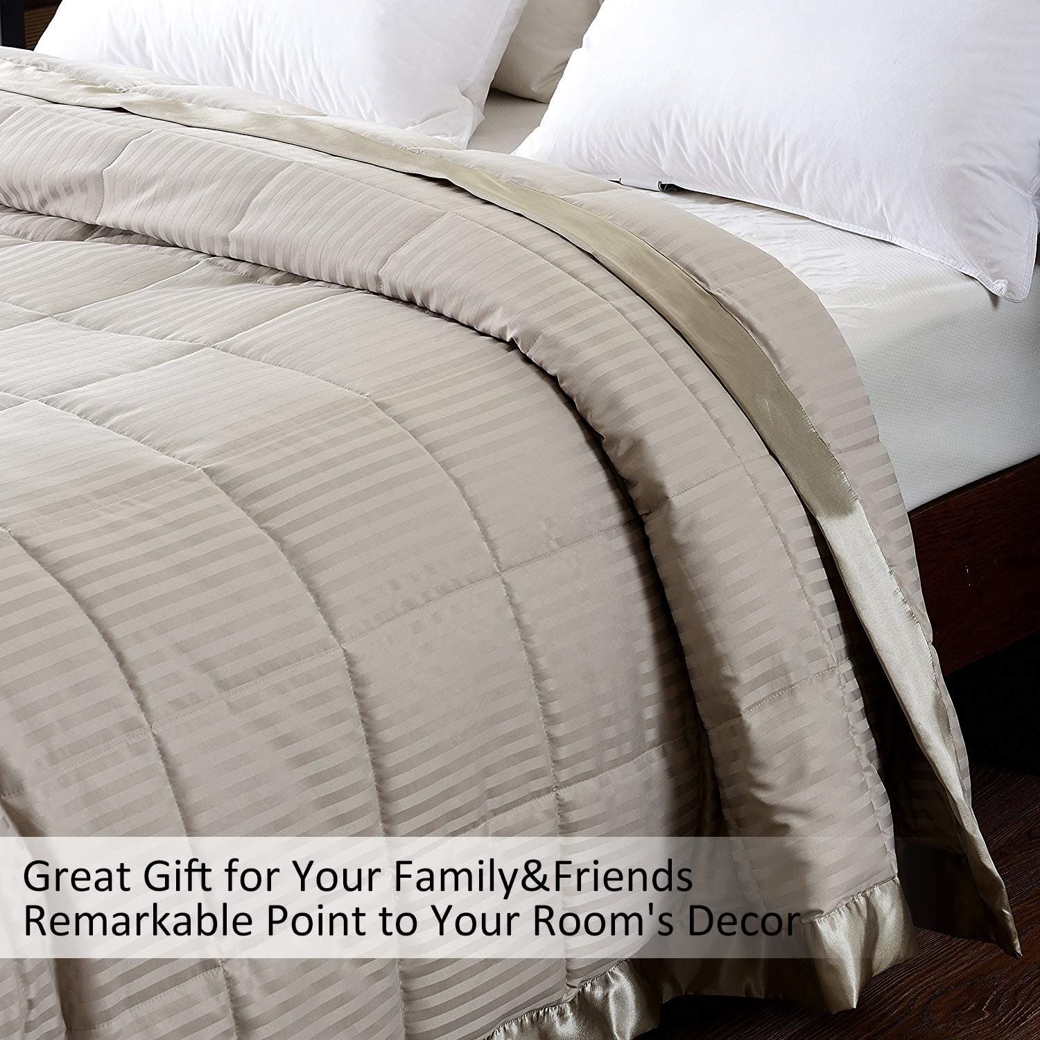 Downluxe King Size Blanket, Lightweight Down Alternative Blanket With Satin Trim (90 X 108 Inch, Sand)