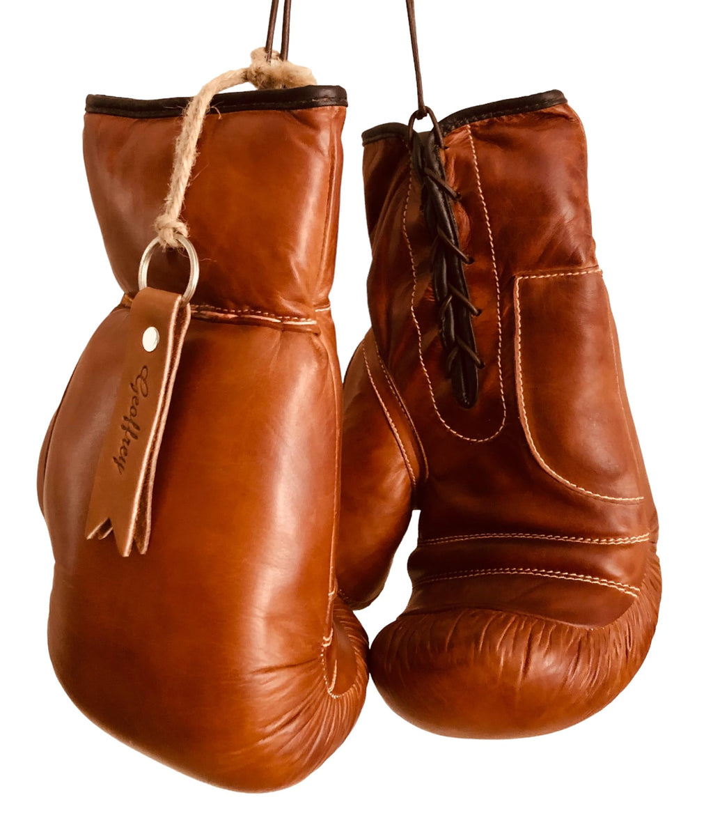 Geoffrey Tan Leather Vintage Boxing Gloves With Leather Laces  12Oz  Retro (Tan), Large