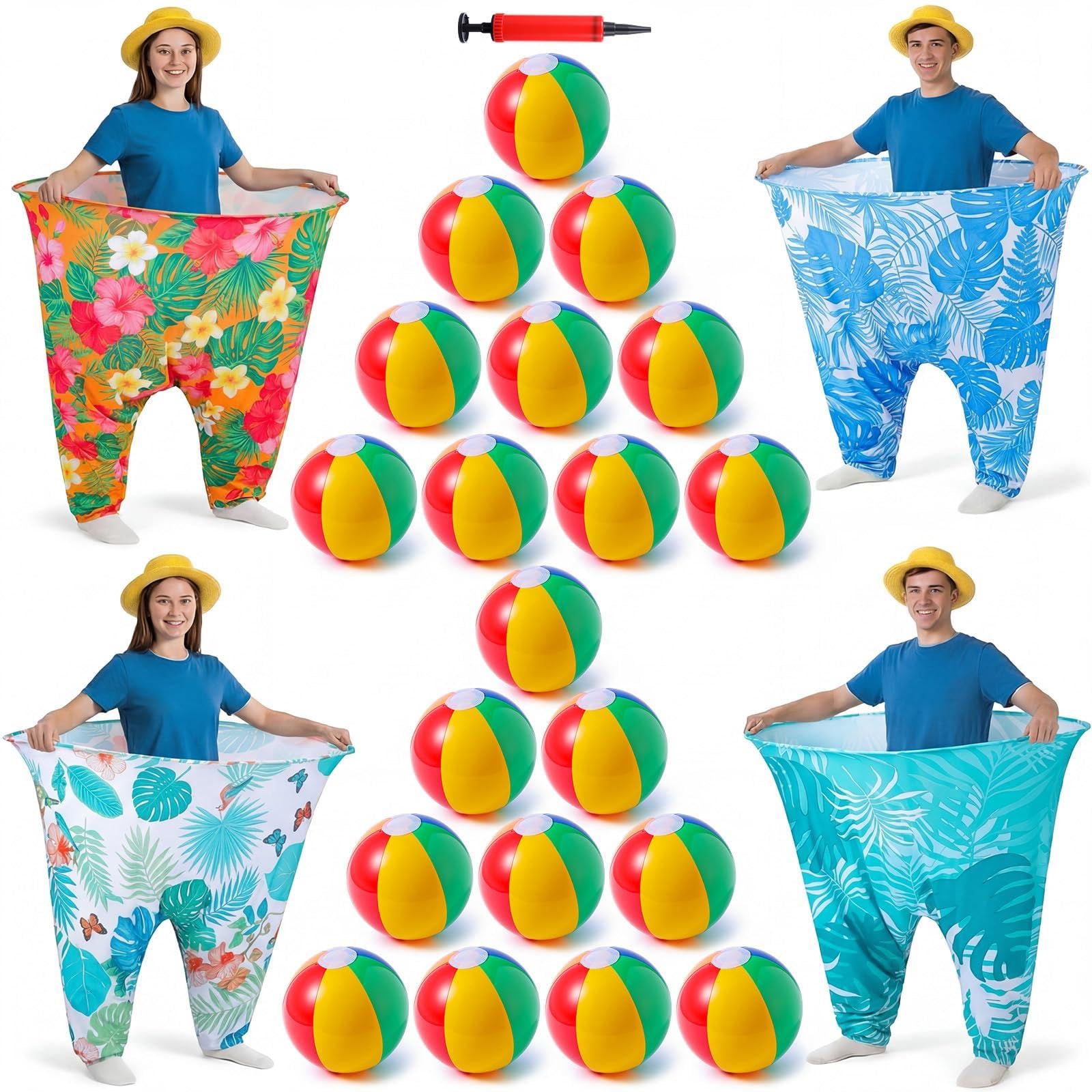 Seematn Granny Pants Yard Game Set of 4 Big Pants and 20 Balls 1 Pump, Granny Pant Outdoor Party Game for Adults Teens Group Fam
