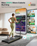 UREVO Smart 2-in-1 Folding Treadmill, Compact Walking Pad with Safety Handle, Plug and Play, Dual LED Display, Workout APP, Walk