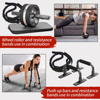 Entersports Abs Roller Wheel Kit, Exercise Wheel Core Strength Training Abdominal Roller Set With Push Up Bars, Resistance Bands