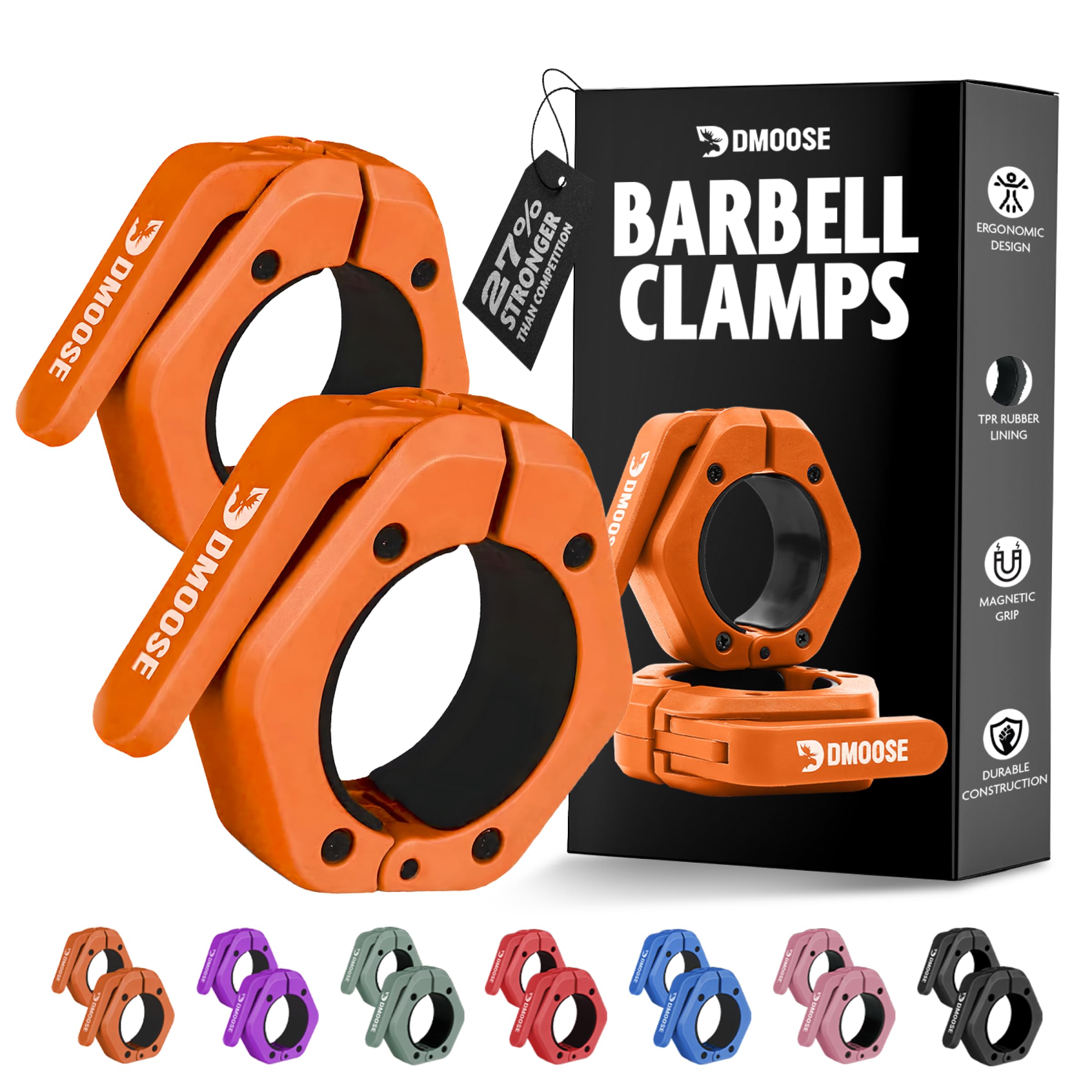 Dmoose Barbell Clips (Pair) - Quick Release Olympic Barbell Clamps With Anti Slip Tpr Grip - 2'' Barbell Collars For Secure Weig