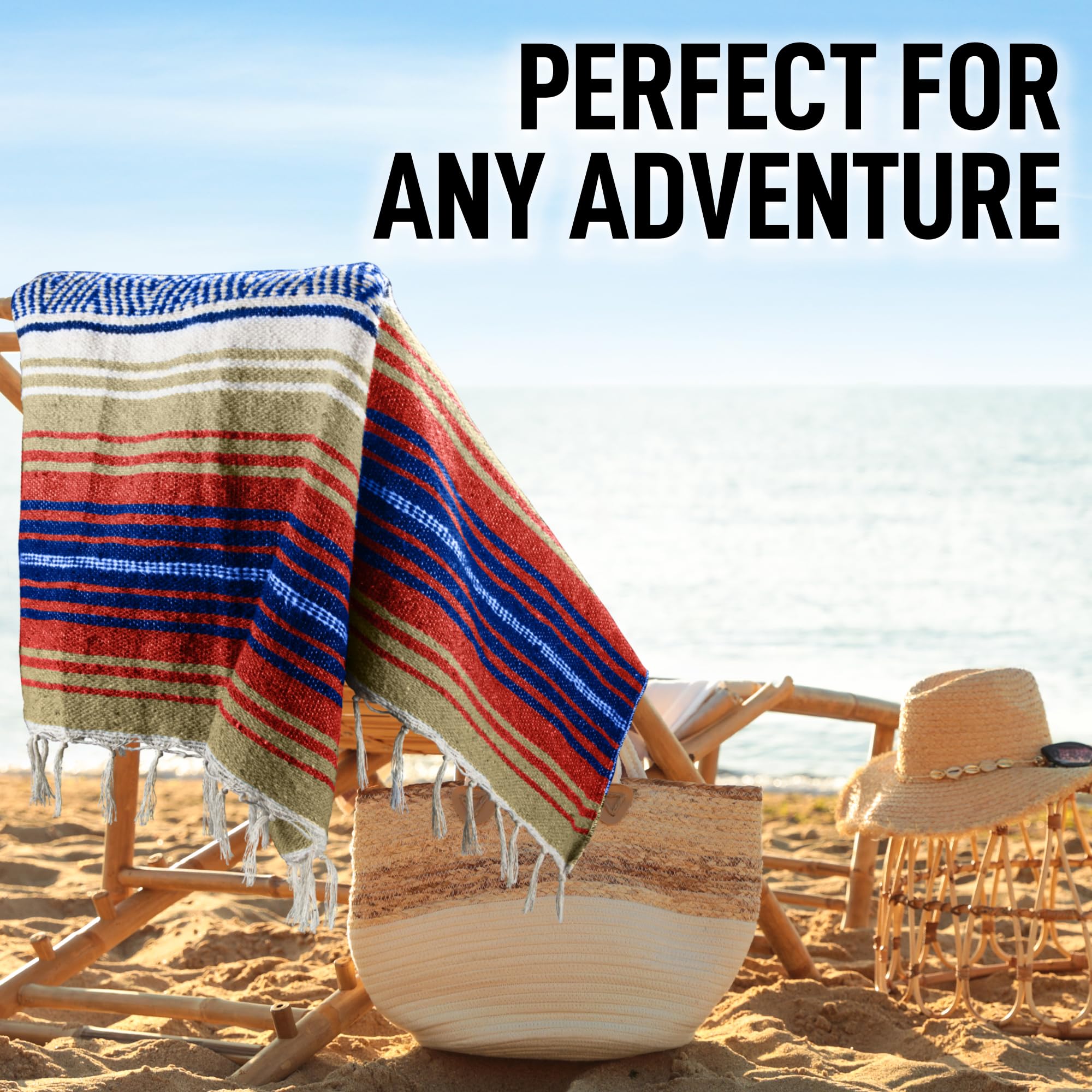Hydration Nation Authentic Large Handwoven Mexican Striped Throw Blanket - Soft, Durable, Eco-Friendly - 70x50 - Sunrise