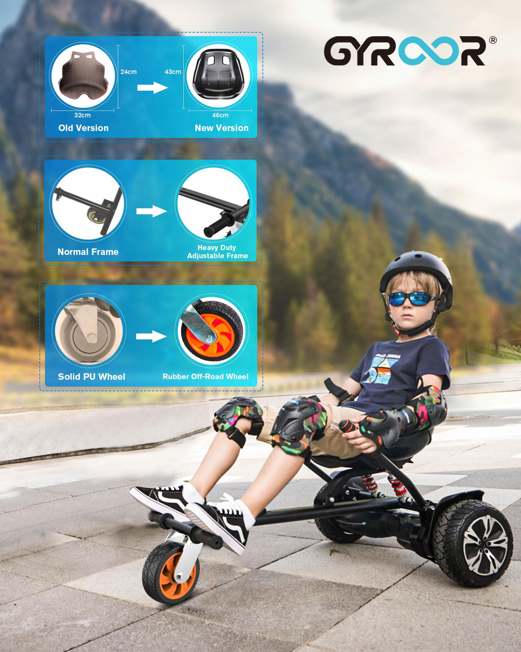 Gyroor K2 Balancing Scooter Go Kart Attachment for Kids & Adults, Adjustable Frame Length Balancing Scooter Seat Attachment for