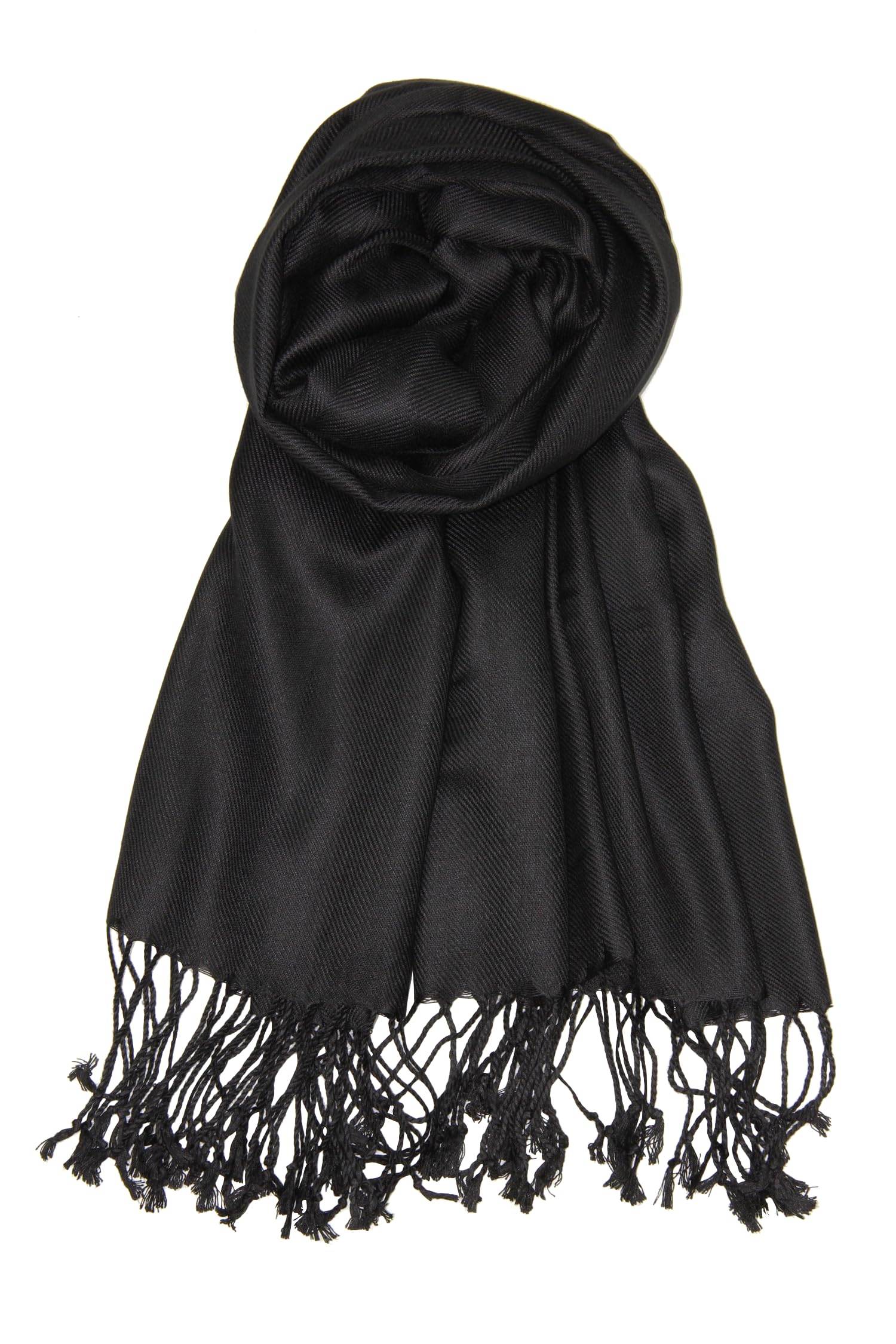 Achillea Large Soft Silky Pashmina Shawl Wrap Scarf In Solid Colors (Black)