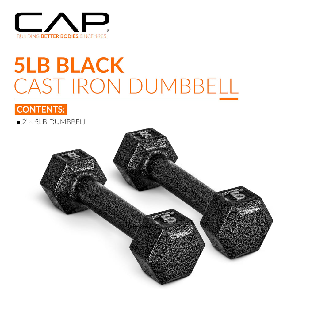 Cap Barbell Cast Iron Hex Dumbbell Weights (Pair), Black, 5 Lb