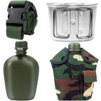 1 Quart Canteen Kit Portable Canteen Hydration Canteens Water Bottle With Reinforced Nylon Bottle Pouch Cover Bag,Aluminum Cup A
