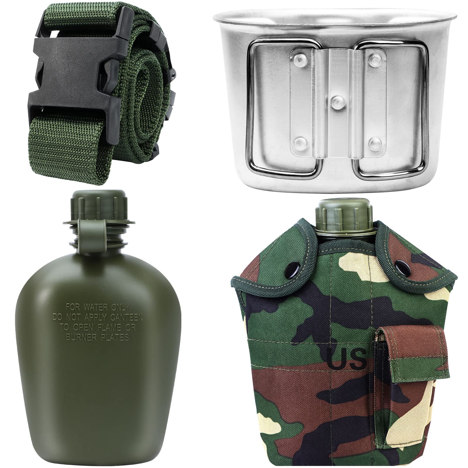1 Quart Canteen Kit Portable Canteen Hydration Canteens Water Bottle With Reinforced Nylon Bottle Pouch Cover Bag,Aluminum Cup A