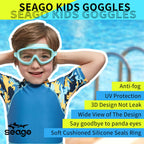 Seago Swim Goggles 2 Pack Anti-Fog Anti-Uv Wide View Uv Protection, Adjustable Swimming Goggles For Kids 3-15, Light Blue & Blac