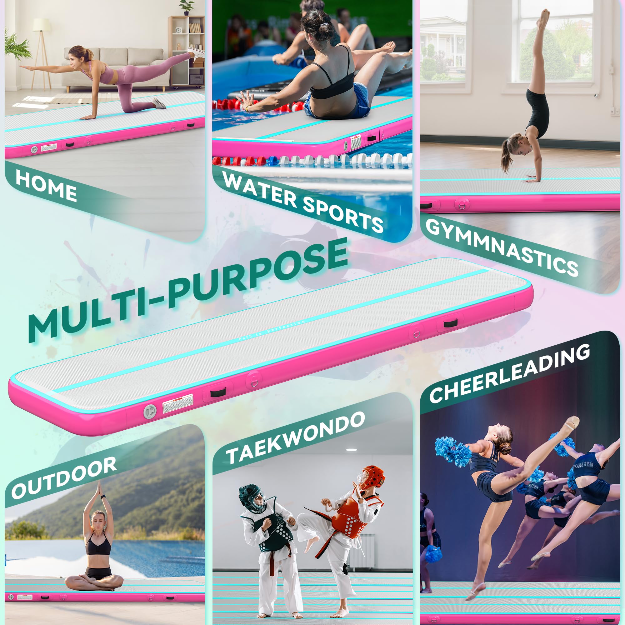 YITAHOME Air Gymnastics Mat 13ft Tumble Track Mat 4 Inches Thick Inflatable Tumbling Mat with Electric Pump & Carry Bag for Home