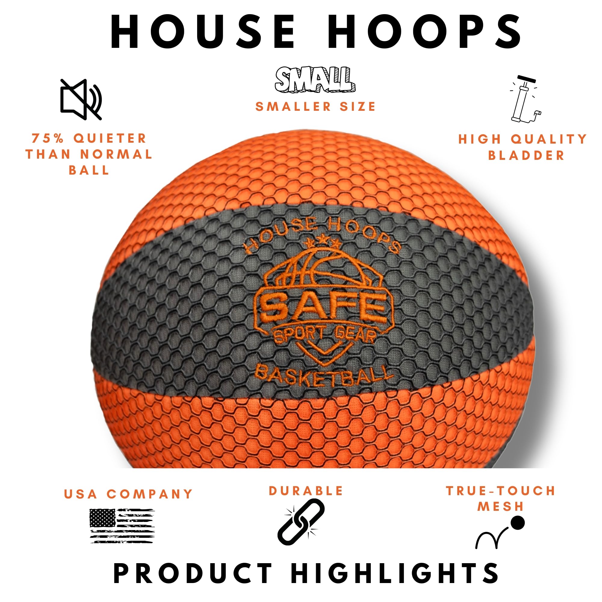 Safe Sport Gear The House Basketball - HouseHoops Soft Basketball - Realistic Texture and Bounce - Will Not Scuff or Scratch Flo