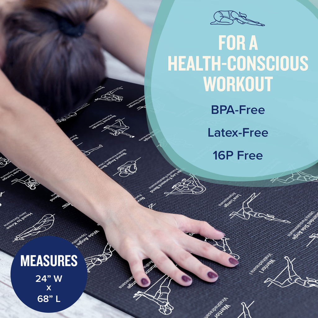 Newme Fitness Yoga Mat For Women And Men - Large, 5Mm Thick, 68 Inch Long, Non Slip Exercise Mats W/ 70 Printed Yoga Poses For P