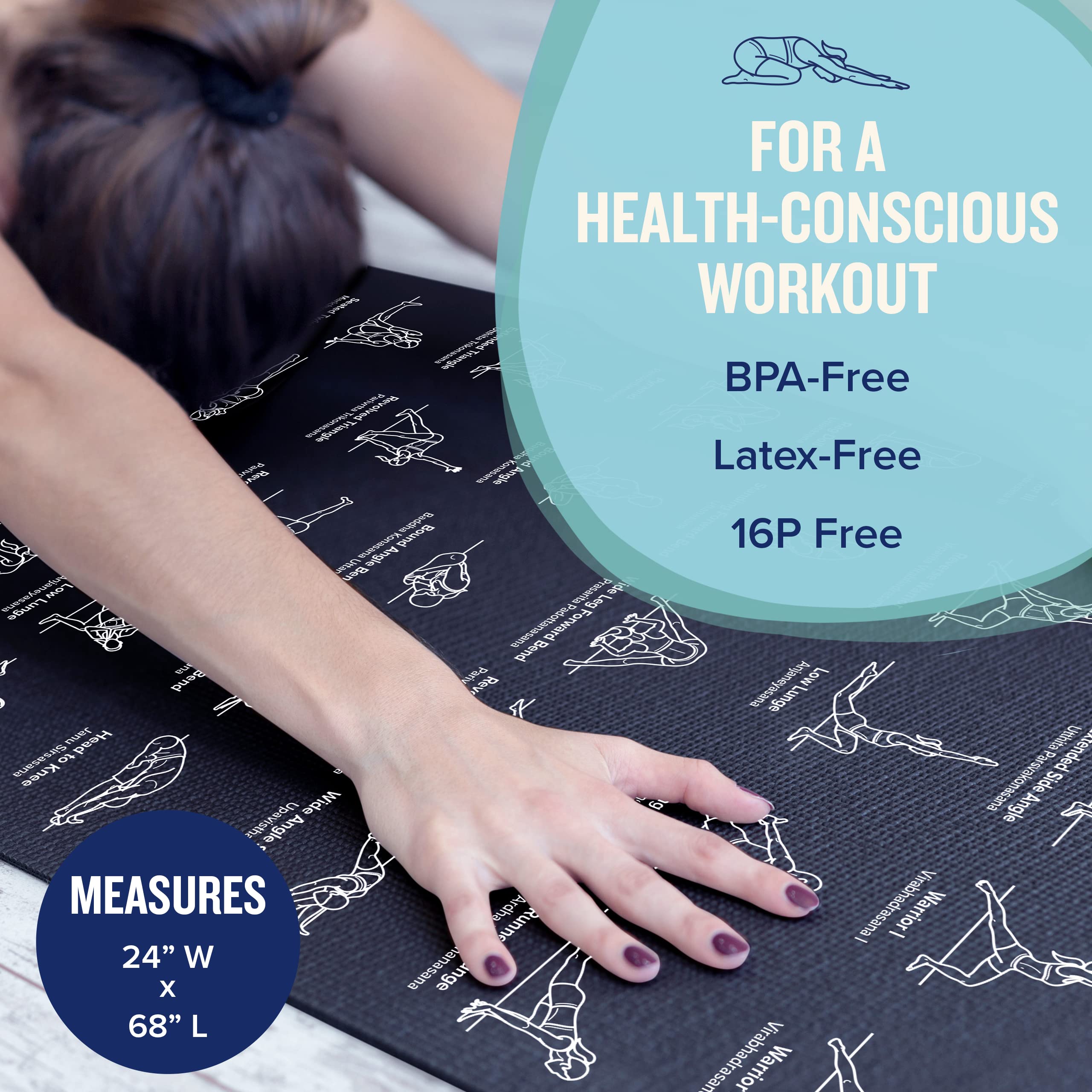 Newme Fitness Yoga Mat For Women And Men - Large, 5Mm Thick, 68 Inch Long, Non Slip Exercise Mats W/ 70 Printed Yoga Poses For P