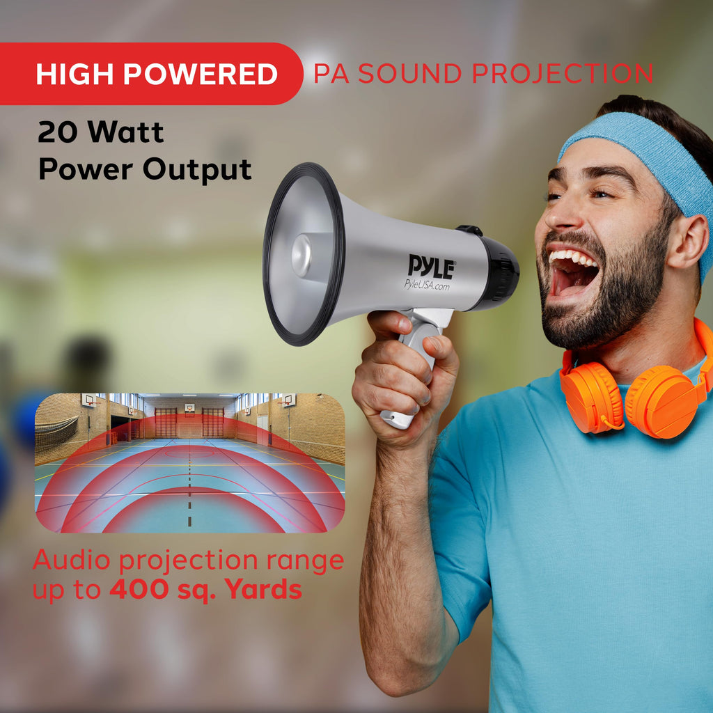 Pyle-Pro Portable Megaphone Speaker Siren Bullhorn - Compact And Battery Operated With 20 Watt Power, Microphone, 2 Modes, Pa So