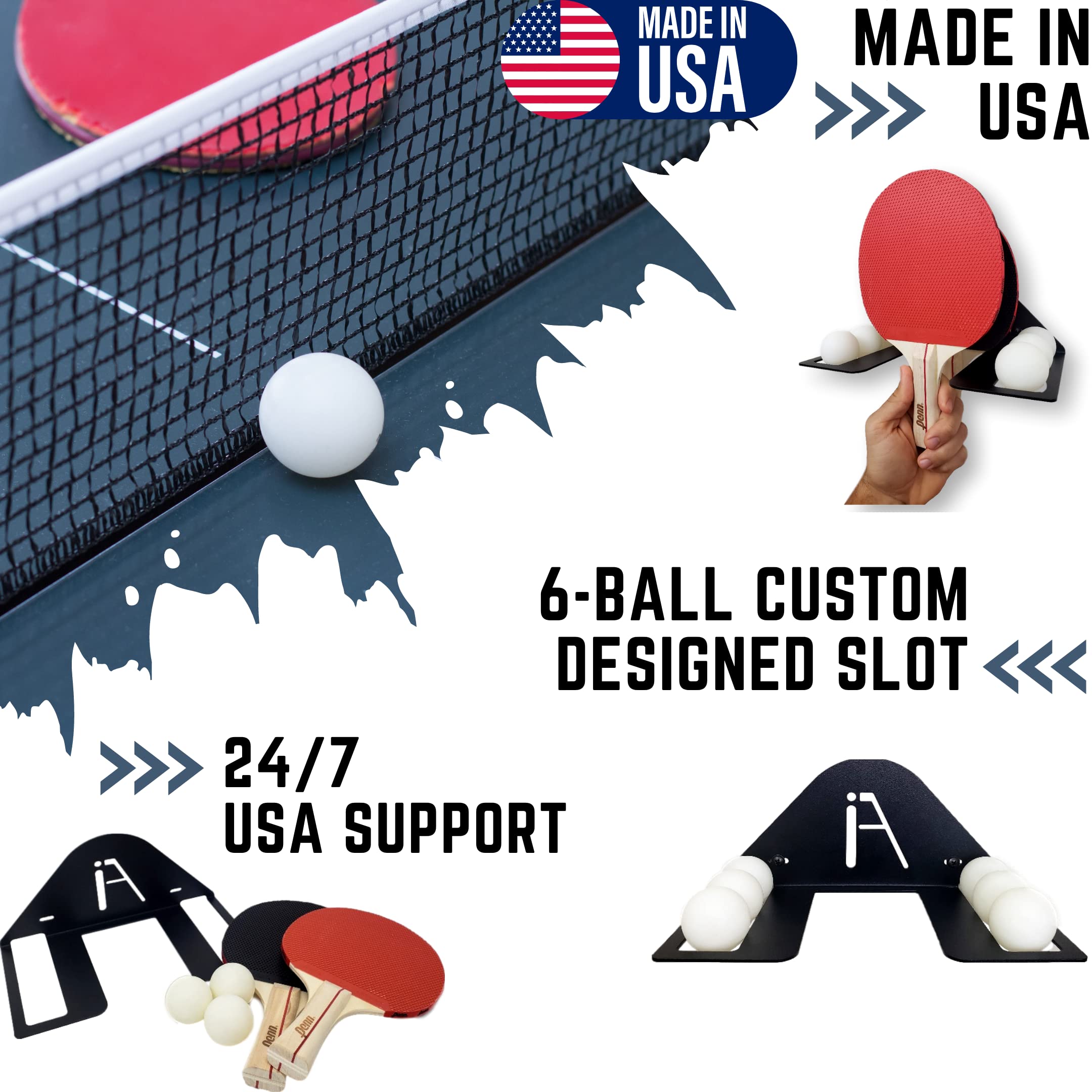 Iron American Elite Ping Pong And Table Tennis Storage Rack, Made In Usa - 1.375 Inch Slot For Balls And 3.25 Inch Slot For Padd