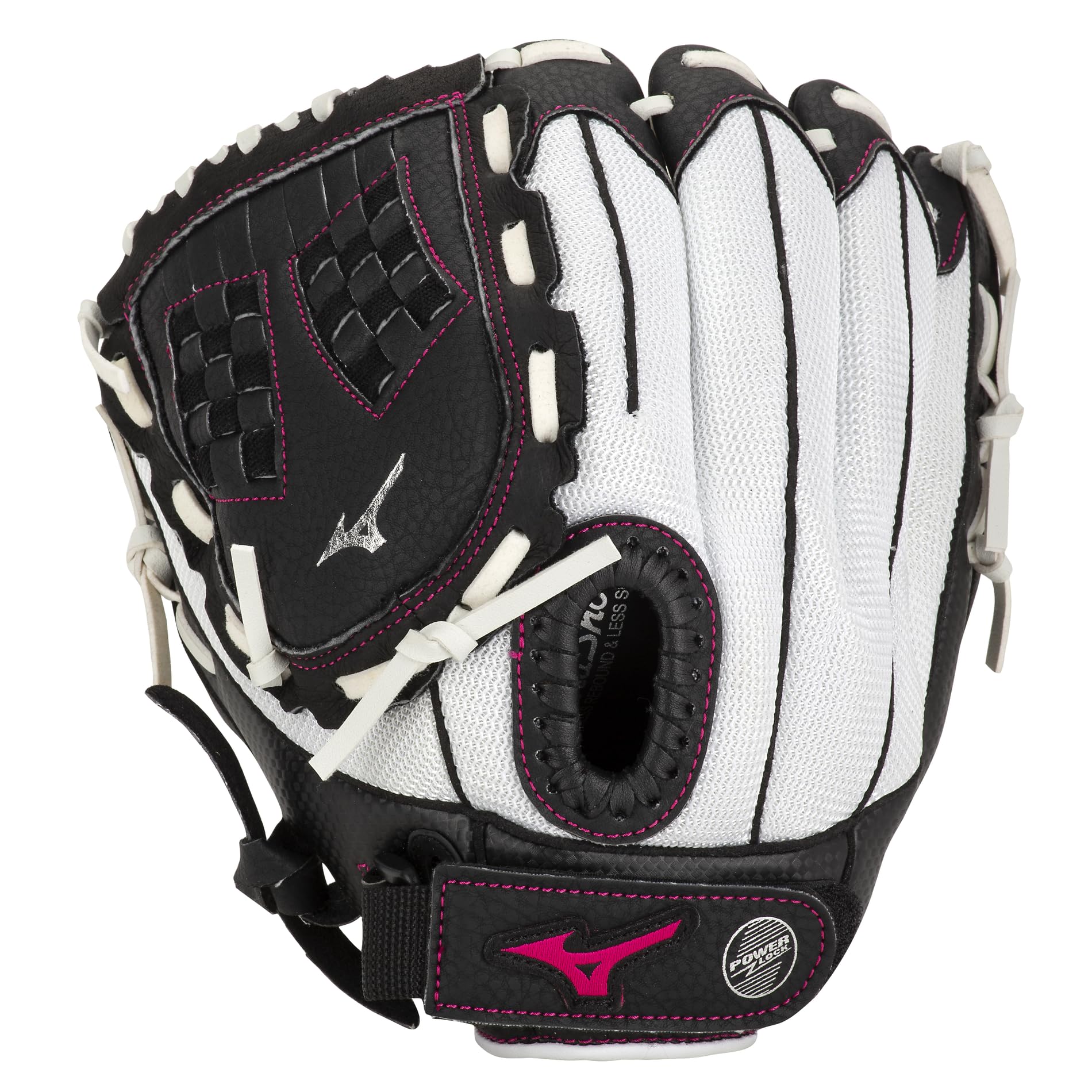 Mizuno Gpp1155F3 Prospect Finch Series Youth Softball Gloves, 11.5'', Left Hand, White/Black/Pink Trident Web