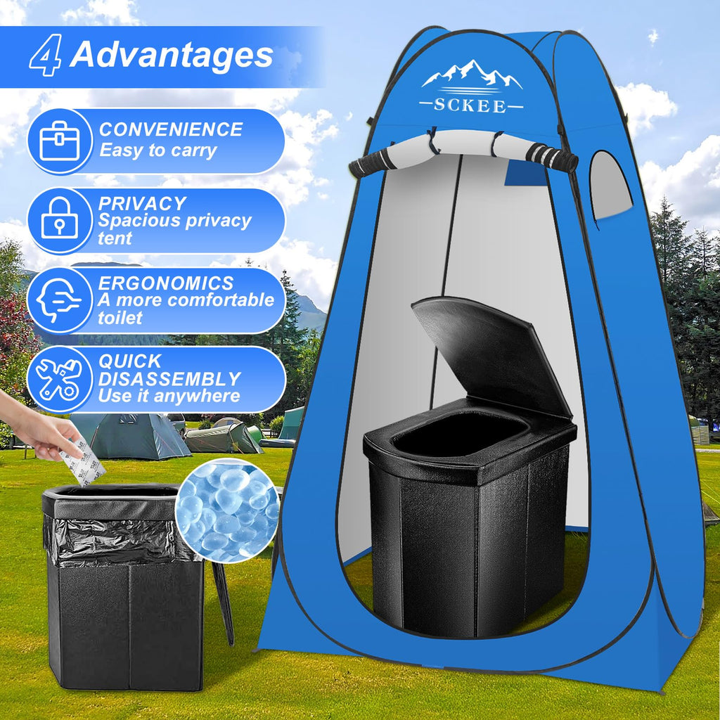 16.5'' Camping Toilet With Pop-Up Privacy Tent Set, Xl Portable Toilet For Camping, Outdoor Showers Changing Rooms, Portable Bat