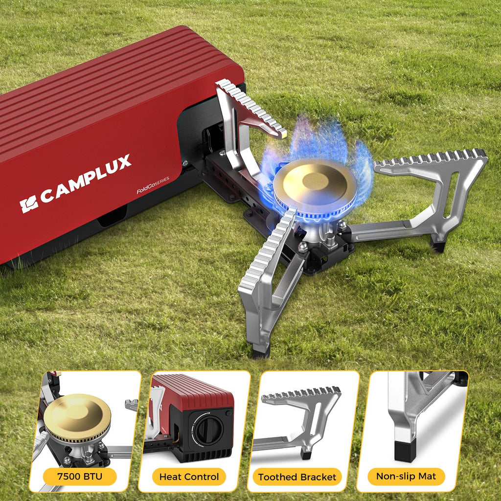 Camplux Foldgo Camping Stove, 7500 Btu Portable Butane Gas Stove, Foldable Cassette Stove With Carry Bag & Adjustable Burner, Cs