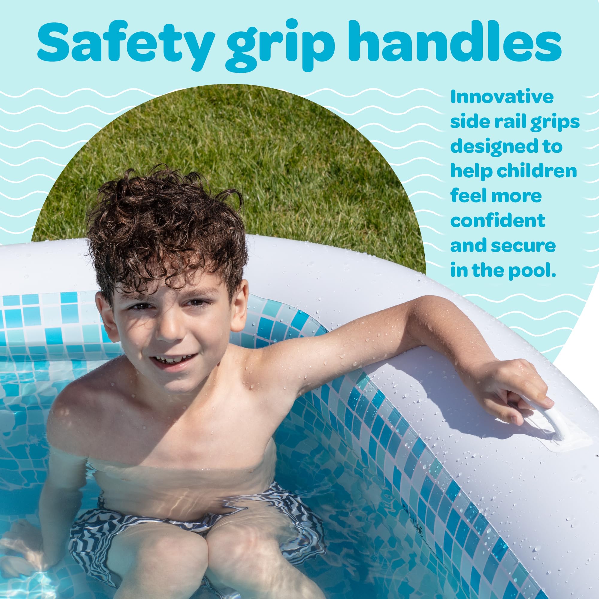 Inflatable Swimming Pool For Kids With Comfortable Padded Soft Floor, Convenient Handles, And Drain - 90''X60''X19'' (7.5'X5') -