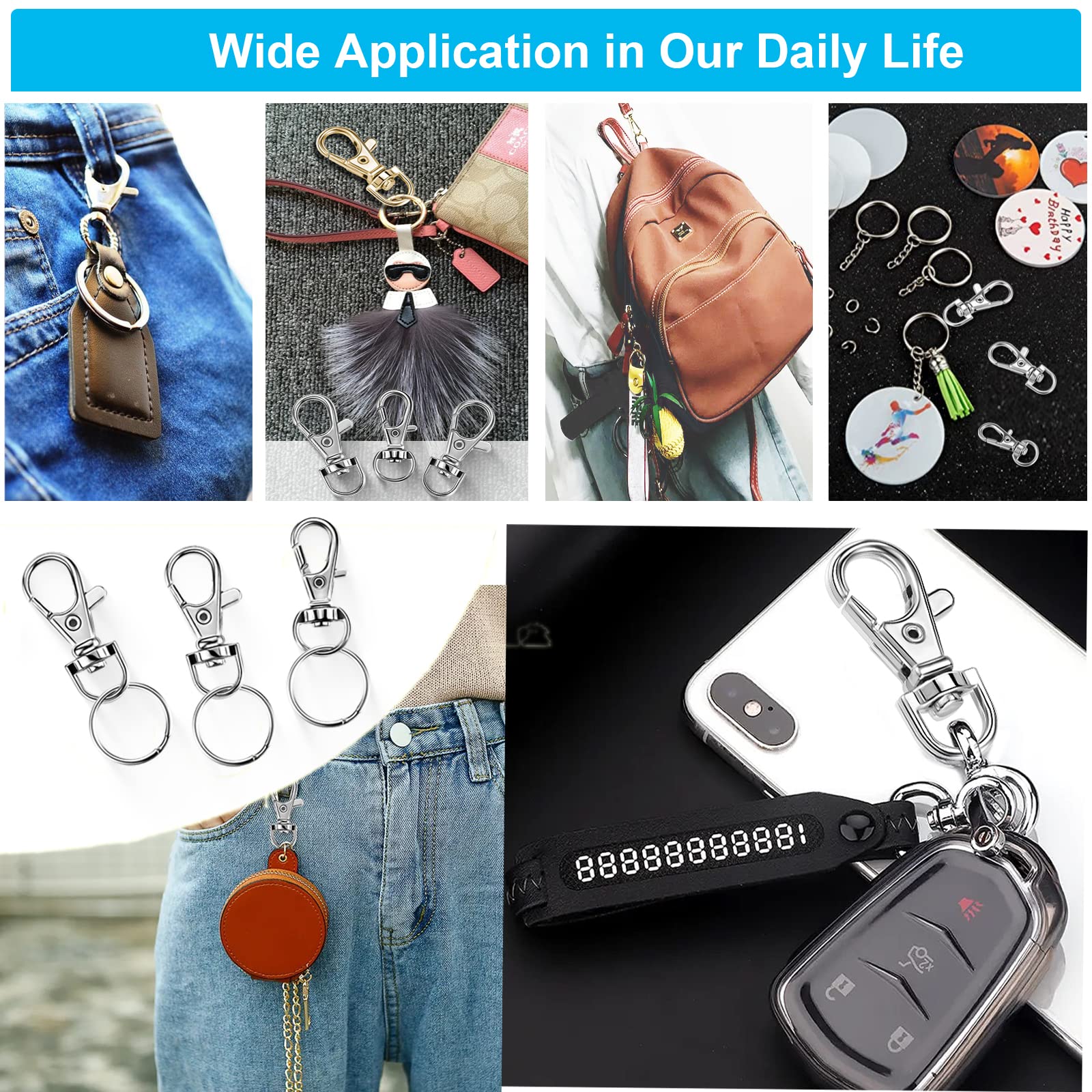 Yhyz Keychain Key Chain Rings Clips Swivel Bulk (10 Sets, Sliver), Swivel Lanyard Snap Hooks With Rings, Small Lobster Claw Clas