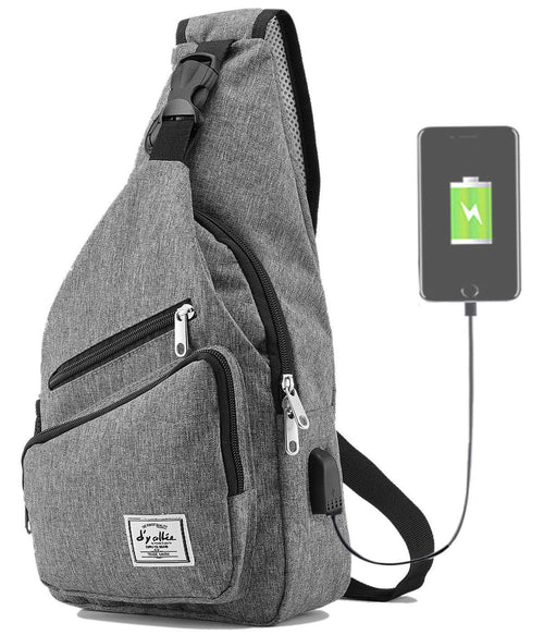 15.4 Sling Bag for Men Crossbody Shoulder Chest Bags Nylon for Travel Gym Sport Hiking with USB Charger Port