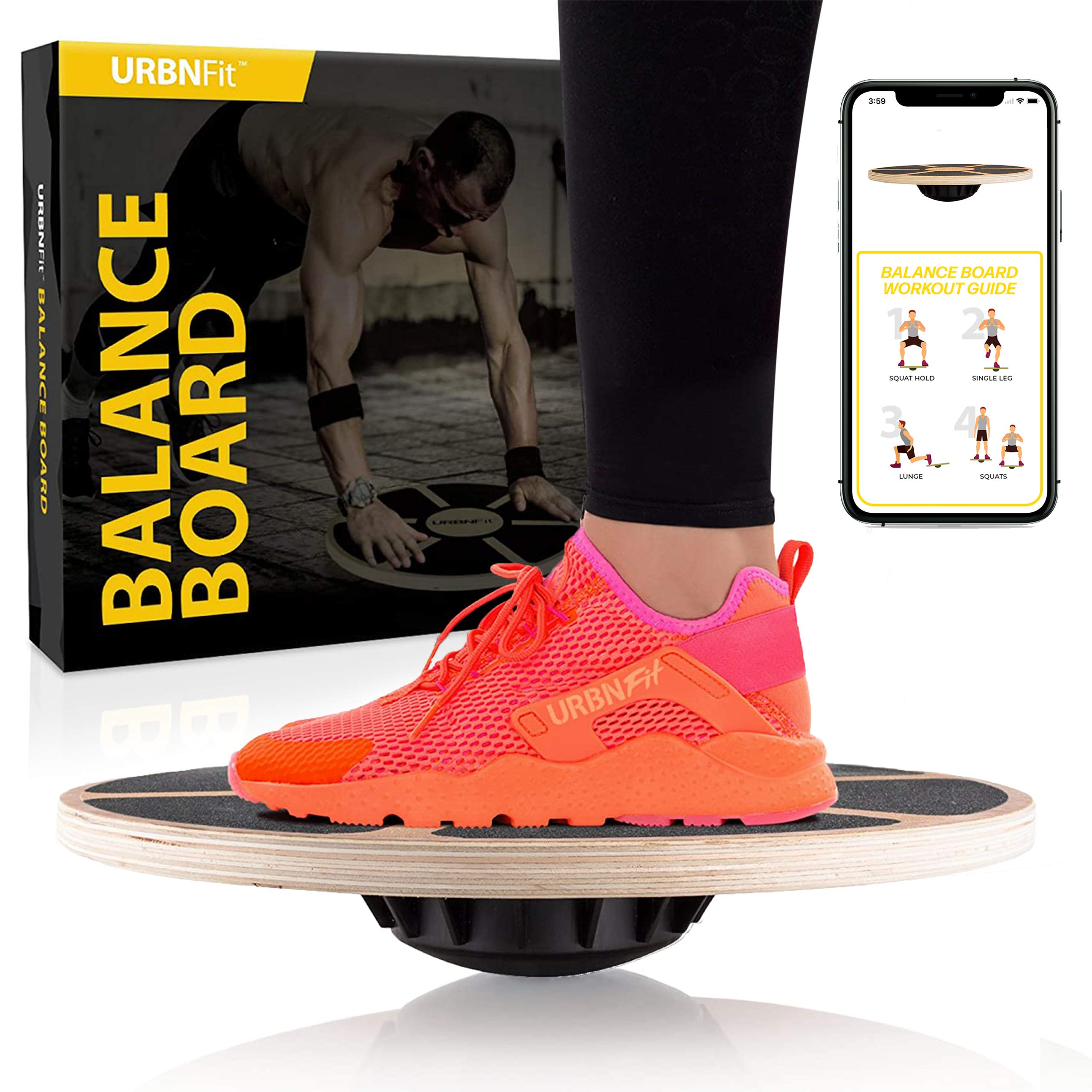 Urbnfit Balance Board Trainer - Wooden Wobble Balancing Board For Core Stability, Strength Training & Flexibility - Wobble Board