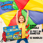 Thin Air Brands Kids 10-Foot Play Parachute Toy For Boys And Girls With 12 Handles For Team Group Cooperative Games, Ages 3 (12-