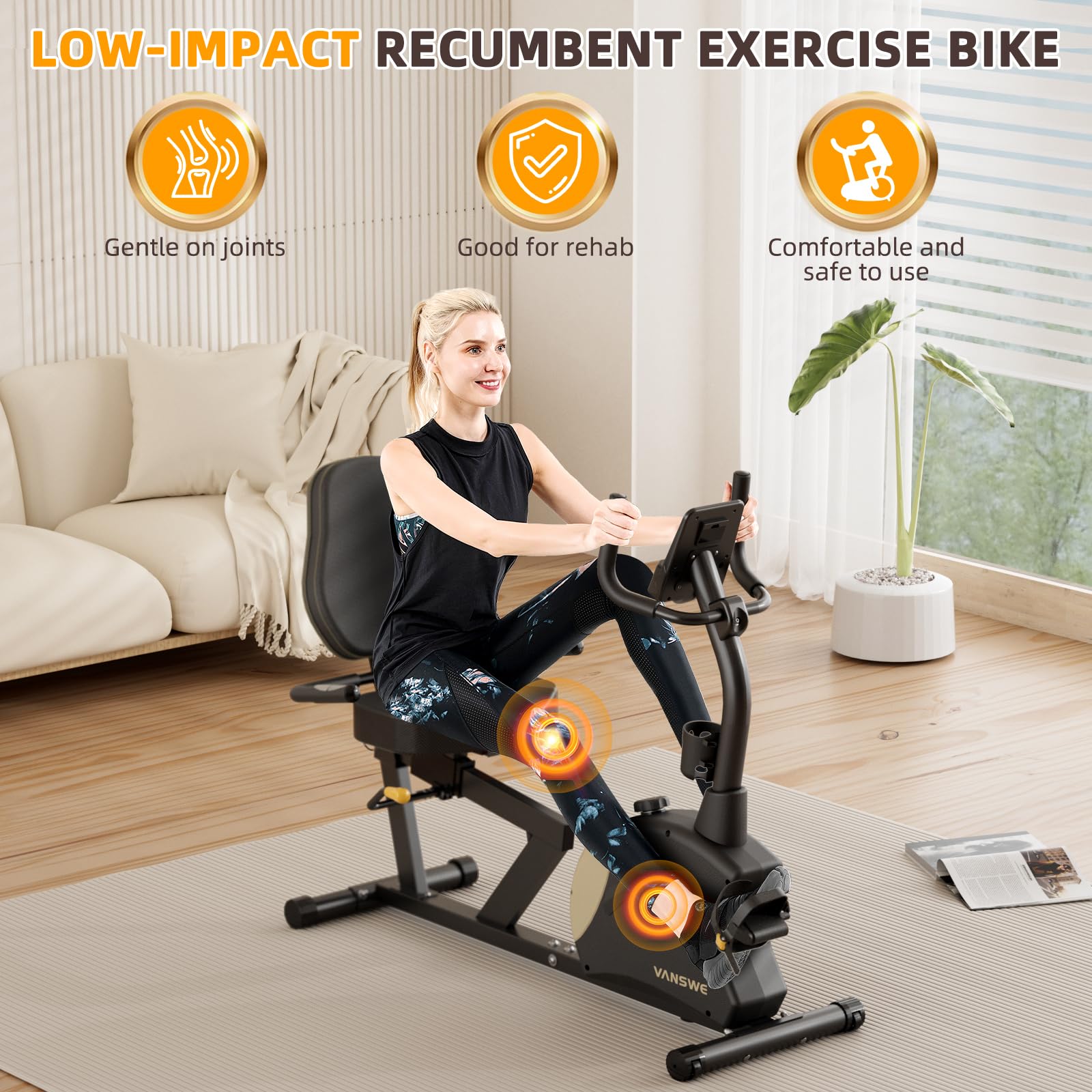 Vanswe Recumbent Exercise Bike For Adults Seniors - 400 Lbs Weight Capacity Recumbent Bikes For Home With Magnetic Resistance, B