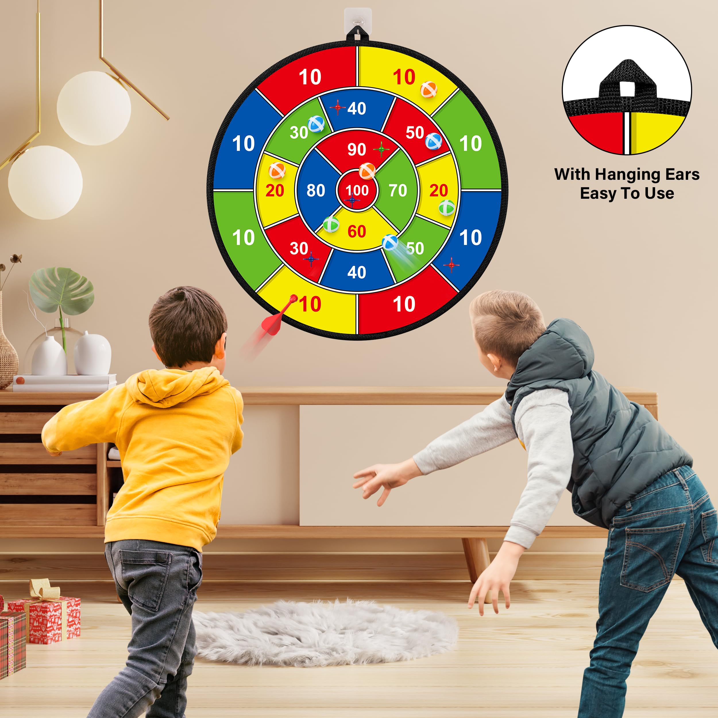 29'' Large Dart Board For Kids, Kids Double-Sided Dart Board With Sticky Balls And Darts, Indoor/Outdoor Sport Fun Party Play Ga