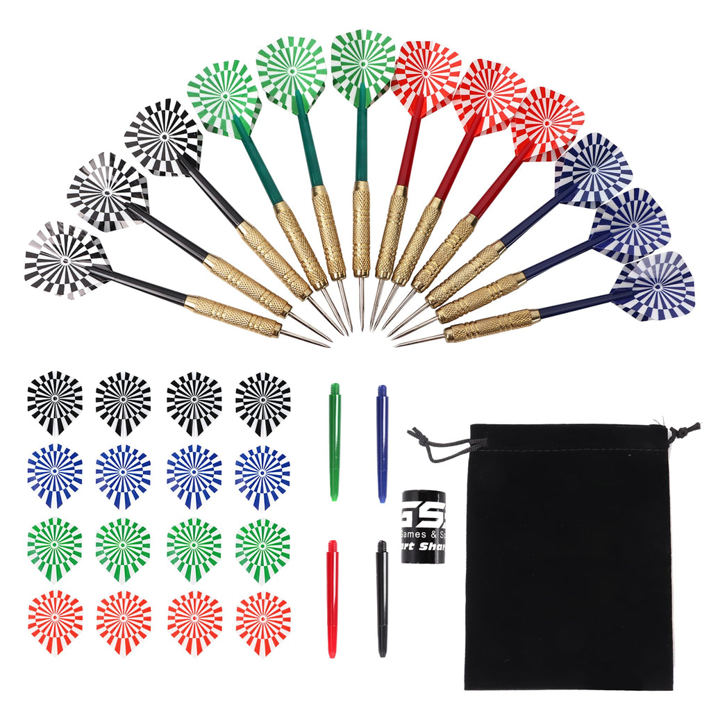 Gse 12 Pcs Of 18 Grams Steel Tip Darts, Professional Darts Metal Tip Set, Metal Darts For Dartboard With Extra Flights, Dart Sha