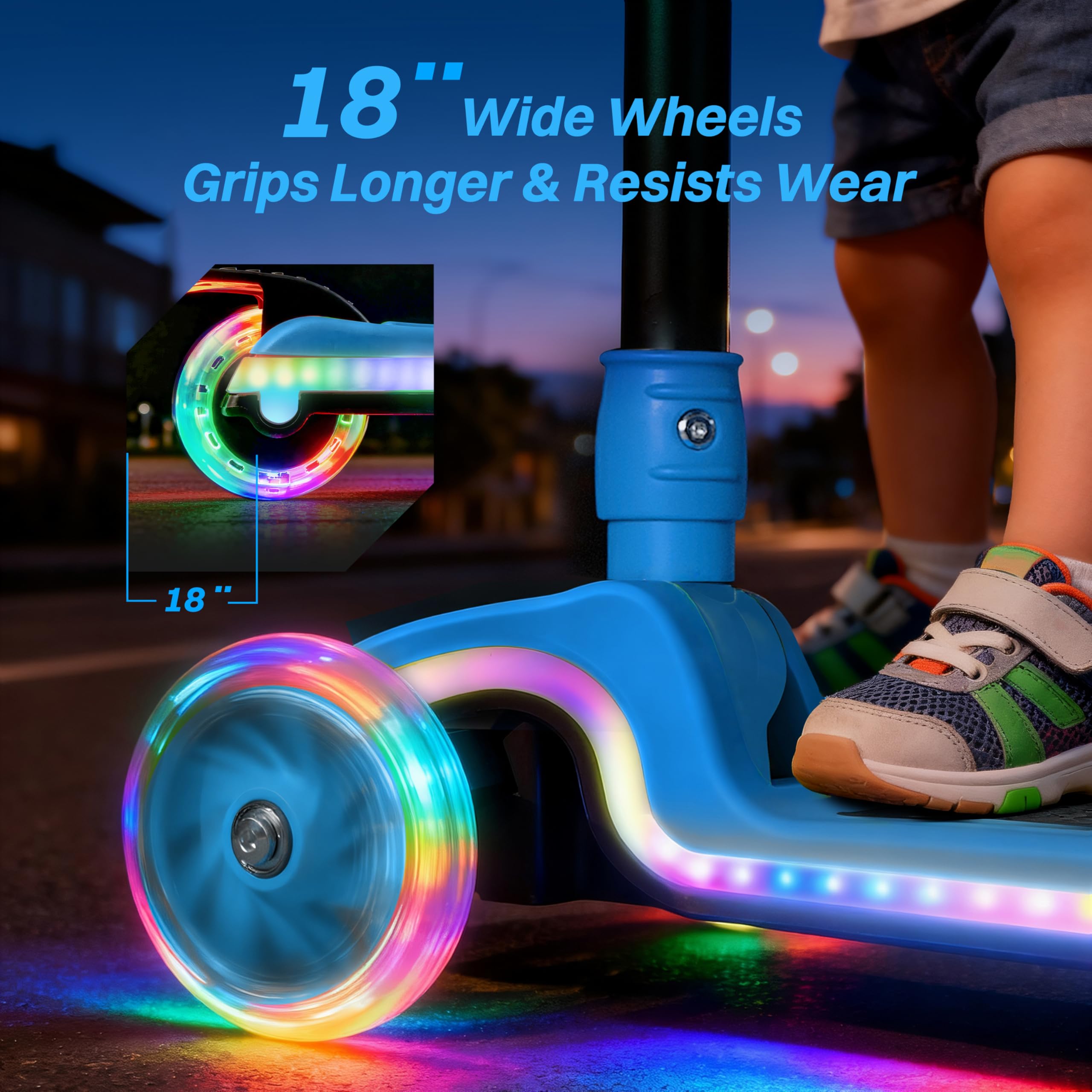 ZIFFY Kids Scooter for Boys & Girls Features LED Light-Up Wheels, 4 Adjustable Height Handlebars, and Lean-to-Steer Design with