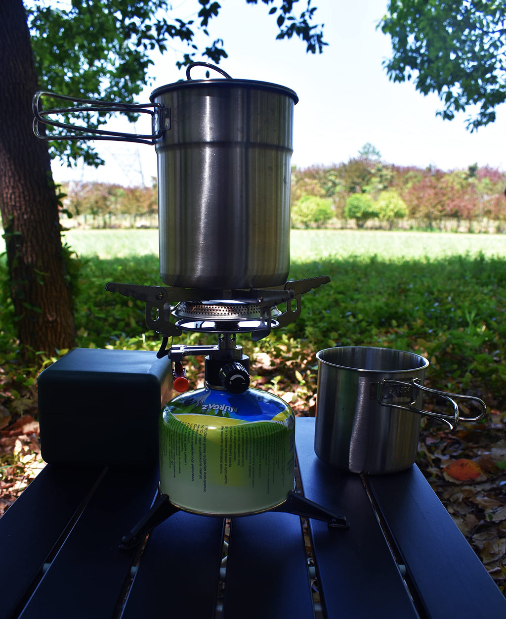 Dzrzvd Windproof Portable Backpacking Stove Burner With Piezo Ignition,Stove Adapter,Plastic Storage Box,Lightweight,Propane But