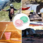 Litoexpe 2 Pack Silicone Collapsible Travel Cup Portable Folding Camping Cup Sets With Lids, Pink & Green, Capacity 9.22Oz (270M