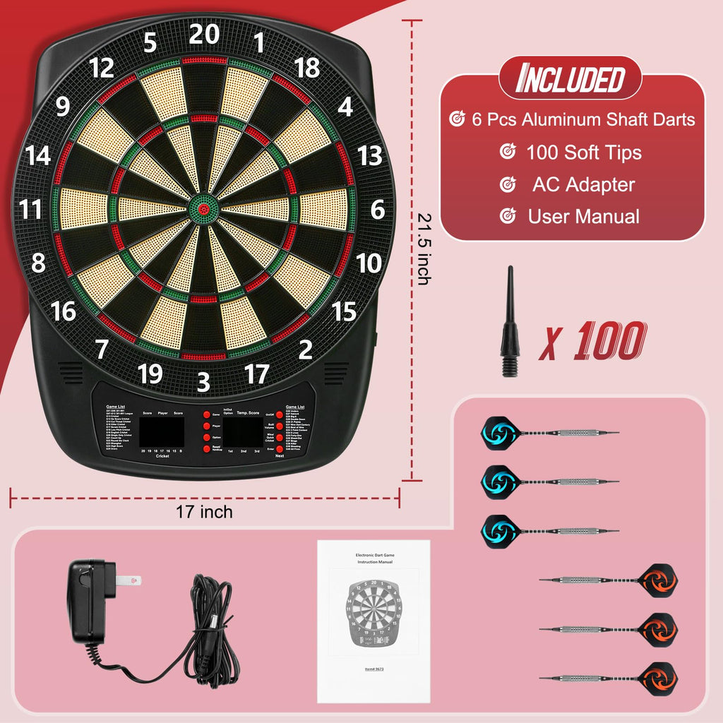 Electronic Dart Board, Soft Tip Dartboard Set 40 Games, 427 Variants Digital Electric Dart Boards With Colorful Led, 6 Darts, 10