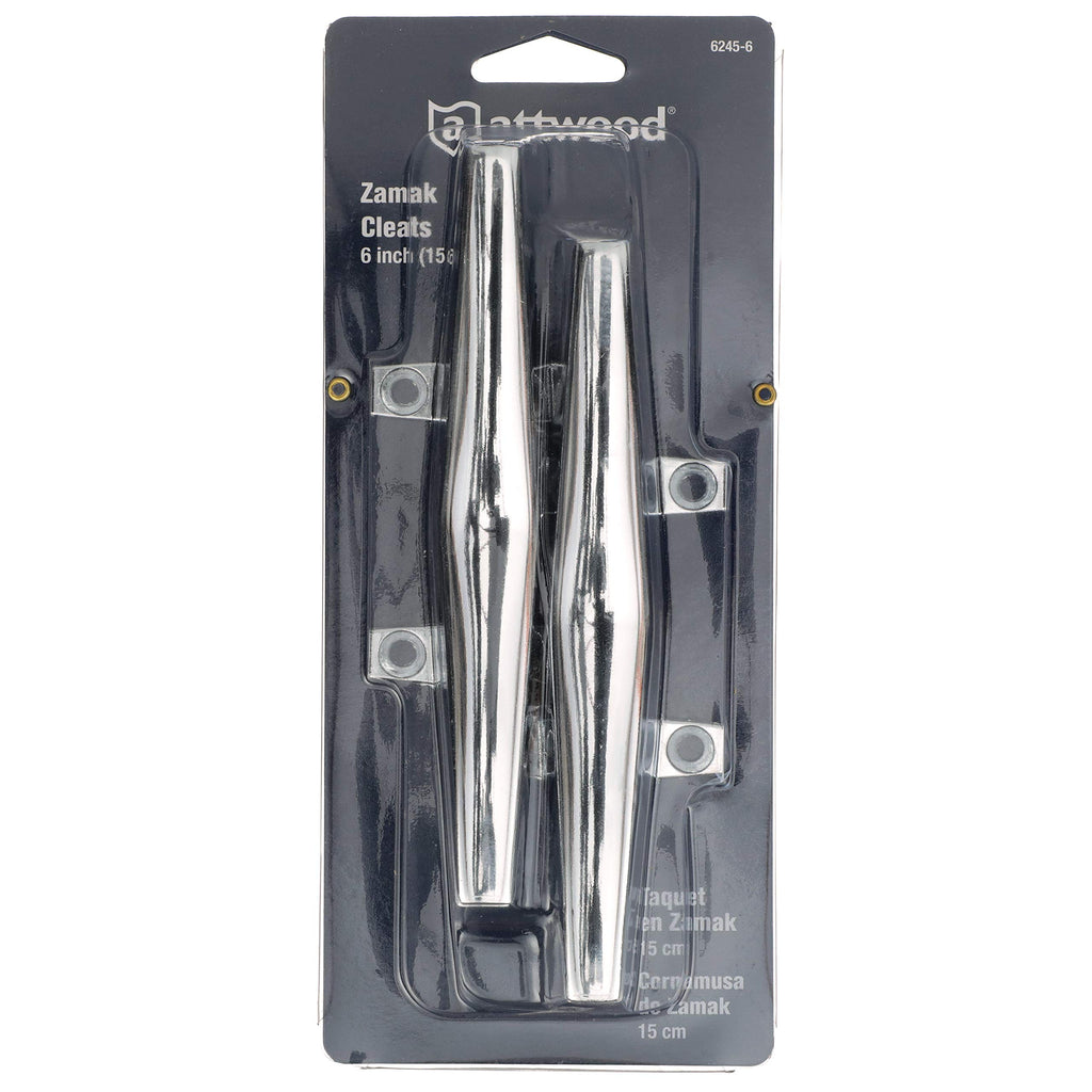 Attwood 6245-6 Chrome-Plated Zinc Cleats, 6 Inches Long, 2 3/32 Inches Wide, Install With 4 Included #10 Fasteners