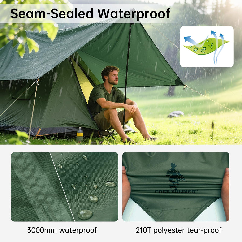 Free Soldier Camping Tarp Waterproof Portable Multifunctional Outdoor Traveling Awning Backpacking Shelter Rain Tarp (Lake Green