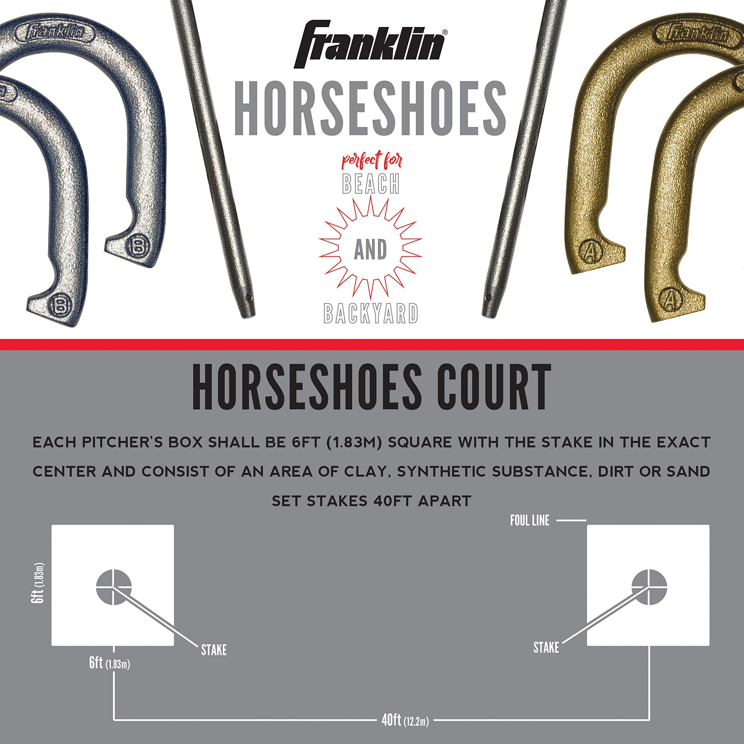 Franklin Sports Horseshoe Set - Steel Horseshoes And Stakes - Official Size And Weight - Perfect For Yard And Beach - Recreation